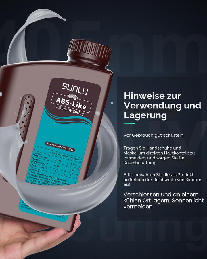 SUNLU ABS-Like 3D Drucker Resin 1KG, 405nm UV-härtendes Standard Photopolymer Schnellharz für den LC
