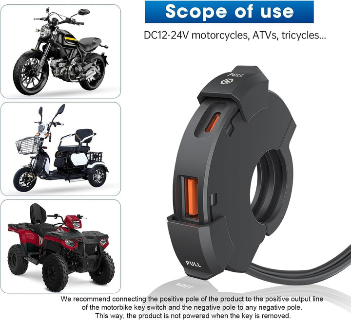 USB C Steckdose 12V Motorrad Ladegerät 48W QC3.0 USB-A und PD Type-C Wasserdichter IP65 für 12V-24V