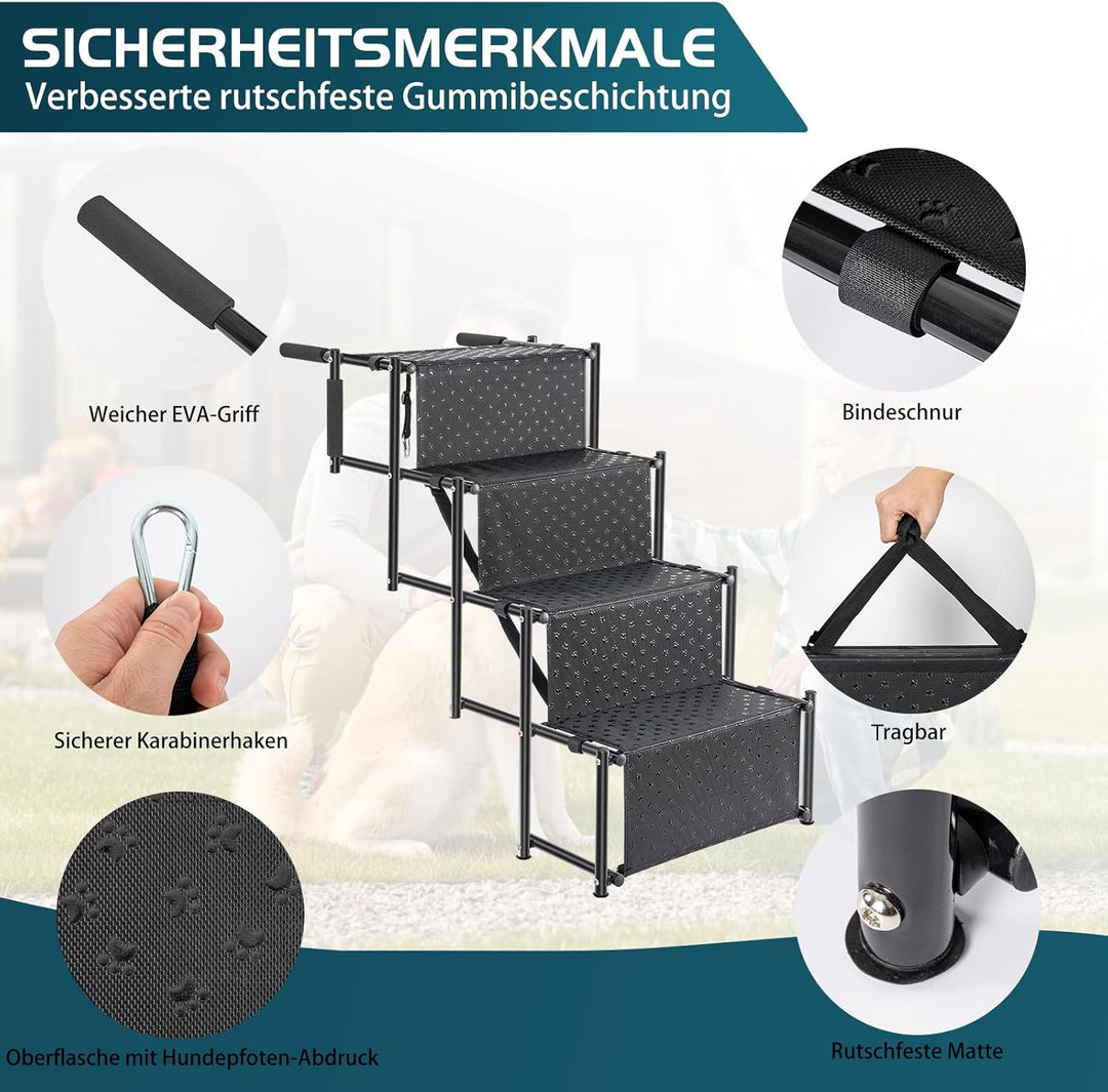 OUUTMEE 4-stufige Hunde-Autotreppe, Klappbar Hunderampe mit Rutschfester Oberfläche, Hundetreppe für