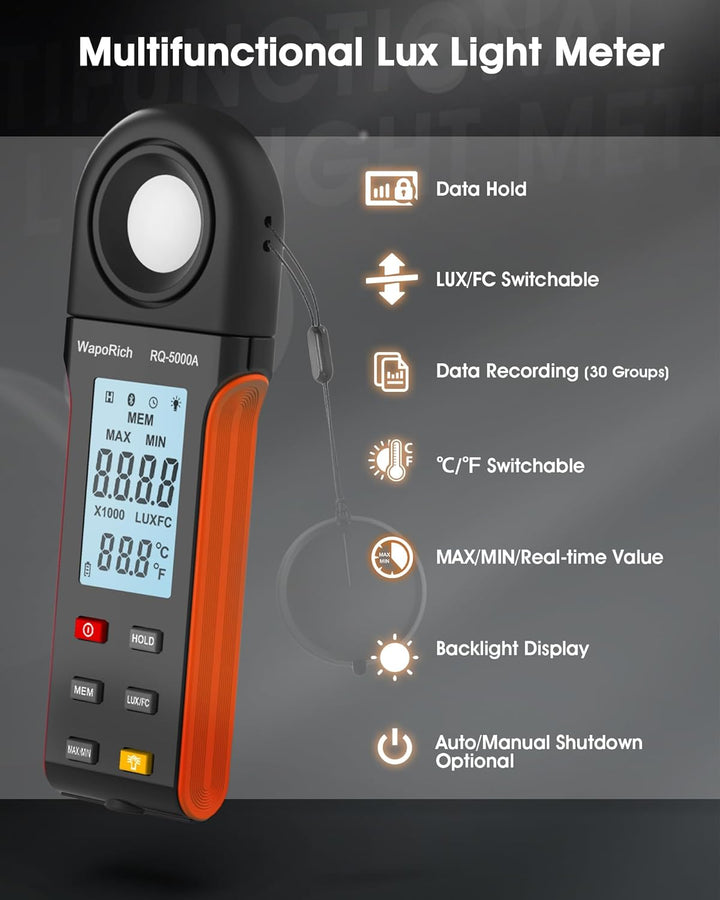 Luxmeter Lichtmessgerät, WapoRich Belichtungsmesser Digital Illuminance Light Meter Measure 1~400,00