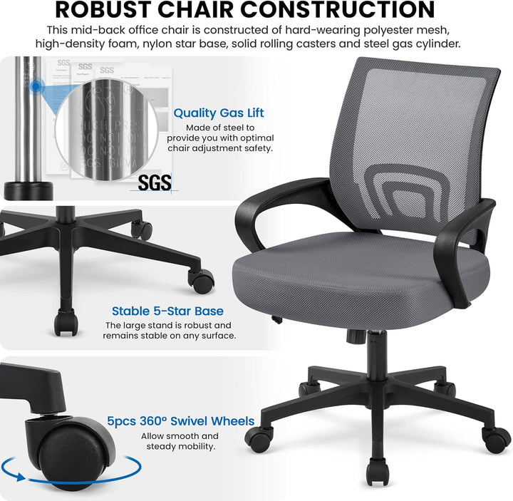 Yaheetech Bürostuhl, Ergonomischer Schreibtischstuhl mit Netzbespannung und Armlehnen, Drehstuhl aus