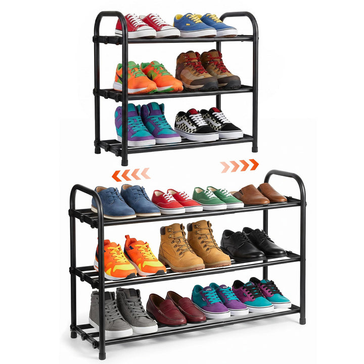Schuhregal Platzsparend 3 Ebenen, Ausziehbar Schuhregal Metall (45-85cm), Starker Tragfähigkeit & Ei