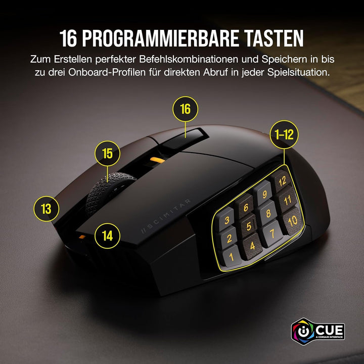 Corsair Scimitar Elite RGB Wireless MMO Gaming Mouse - 26.000 DPI - 16 Programmierbare Tasten - Bis