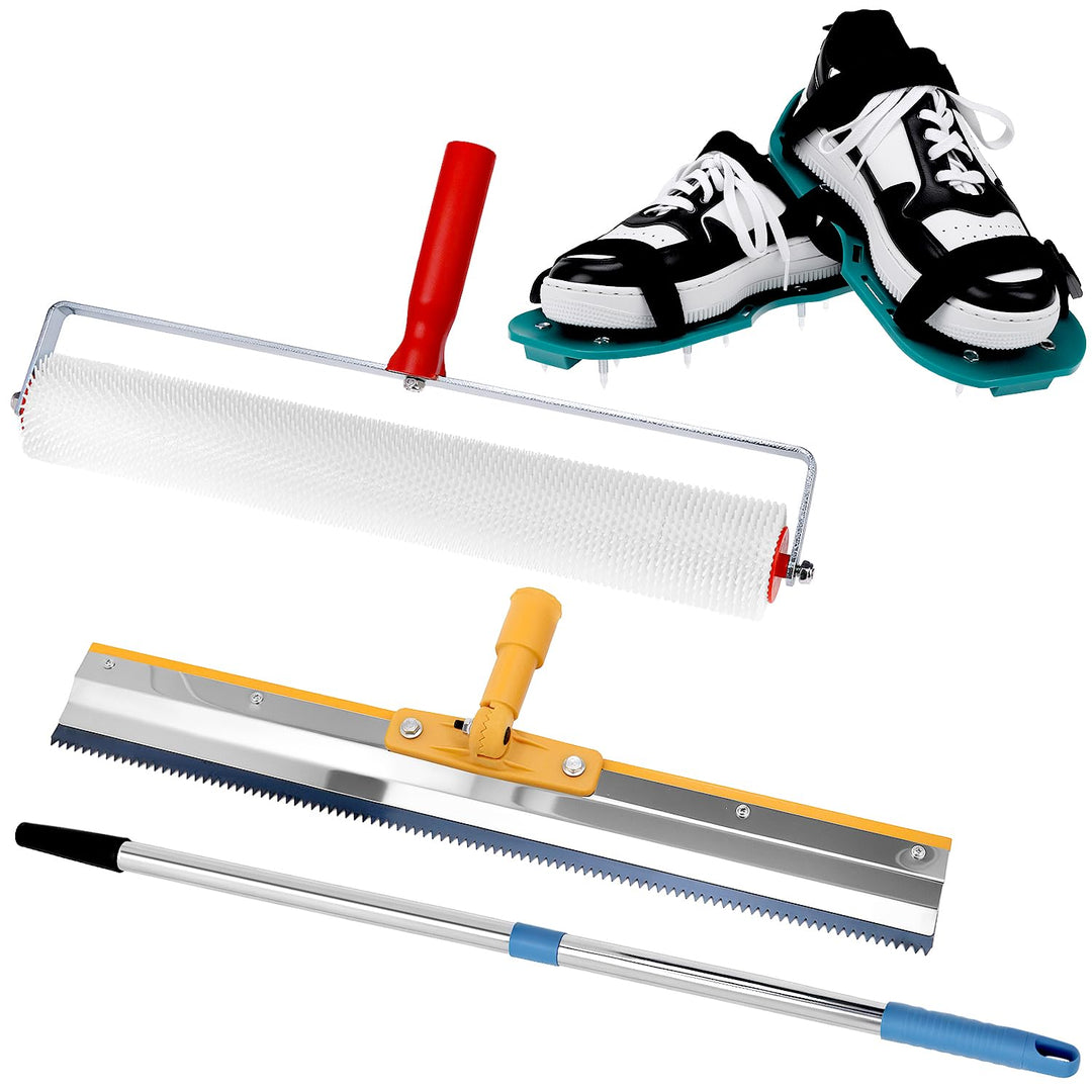 QWORK® Bodenbeschichtung Set, Epoxid Spike Schuhe, 0.4-1.6 m Teleskopstange, 50cm Entlüftungswalze (