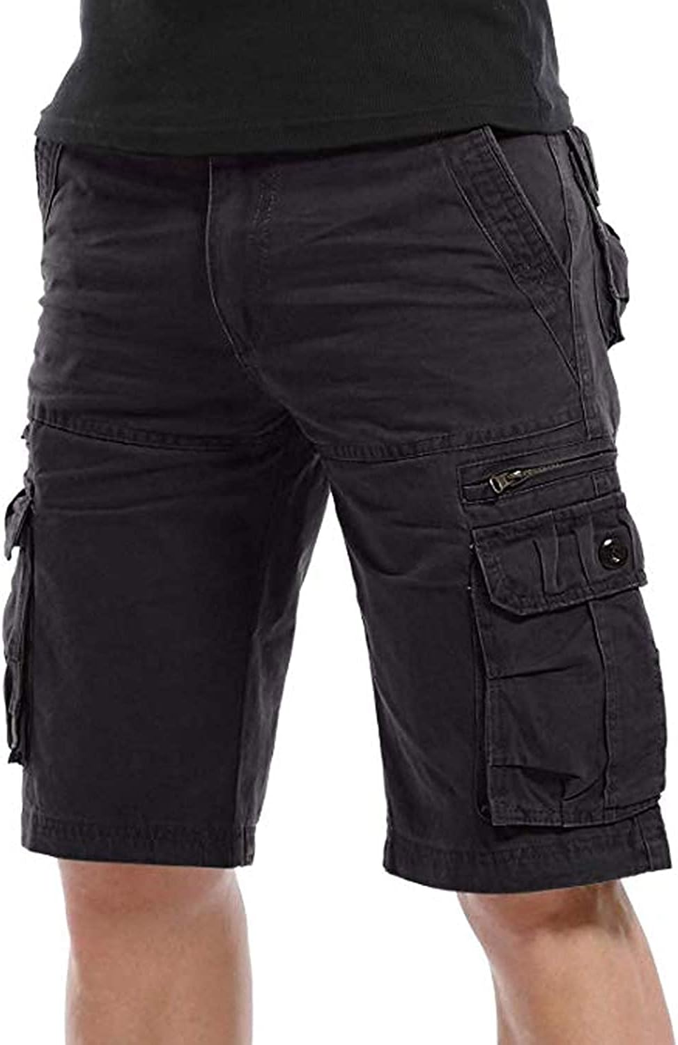Herren Cargo Shorts Kurze Hose mit 6 Tasche Baumwolle Bermuda Short Stoffhose mit Reissverschlusstas