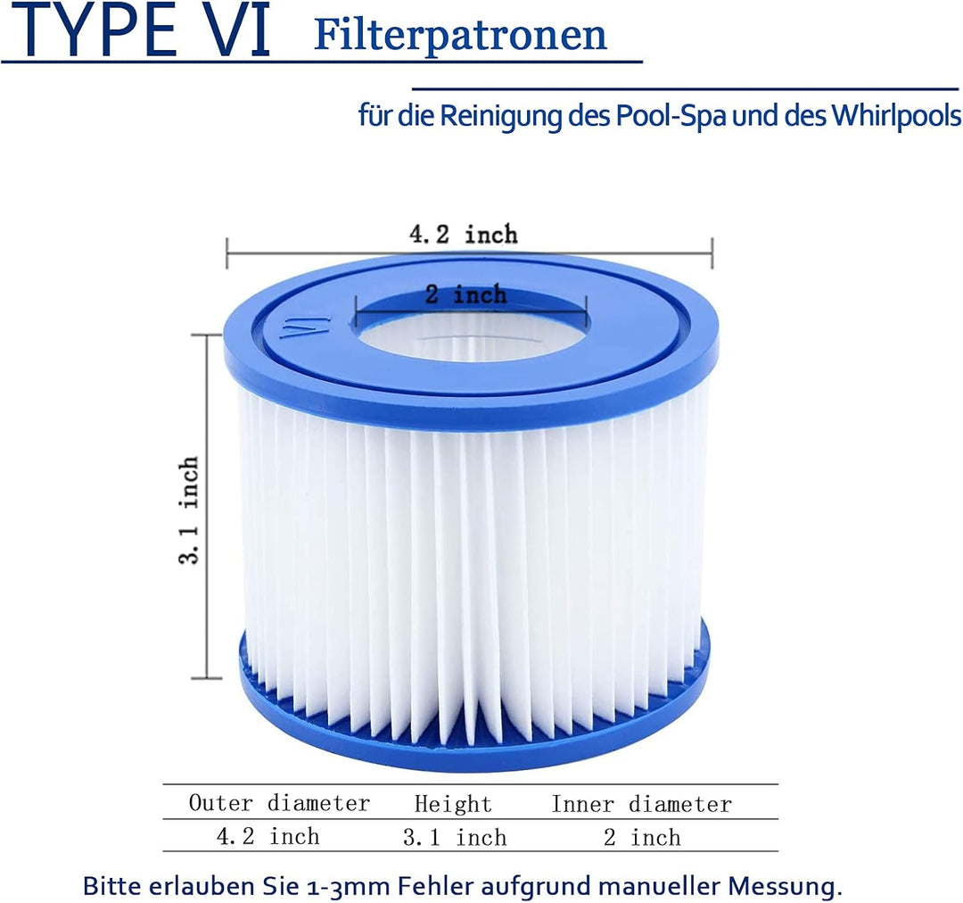 Pool Filterkartusche Typ VI, Filterkartuschen grösse 6 Pool Filter für 58323, Spa Filterkartuschen,
