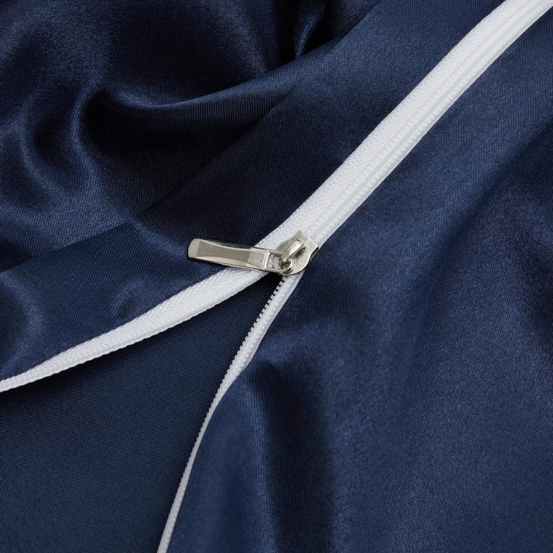 Luowei Bettwäsche Satin 135x200 2teilig Blau Dunkelblau Einfarbig Uni Glatt Glanzsatin Bettwäsche Se