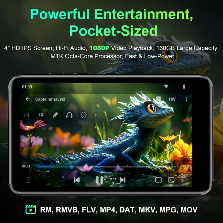 SWOFY D08 MP3 Player mit Bluetooth und WLAN, Android 13, 32GB, 4 Zoll Touchscreen, unterstützt Spoti