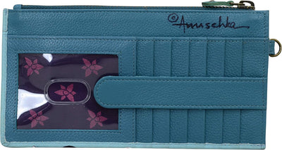 Anuschka Handbemalte Organizer Clutch mit Handschlaufe aus echtem Leder RFID-Schutz Jardin Bleu, Jar