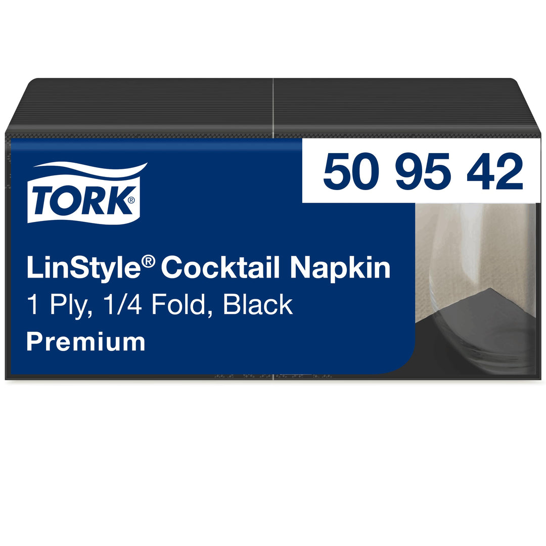 Tork LinStyle 509542 Cocktail Napkins Black, 1/4 Fold, 1-Ply, 23.8 x 23.8 cm, 1 x 100 Napkins, 100 N