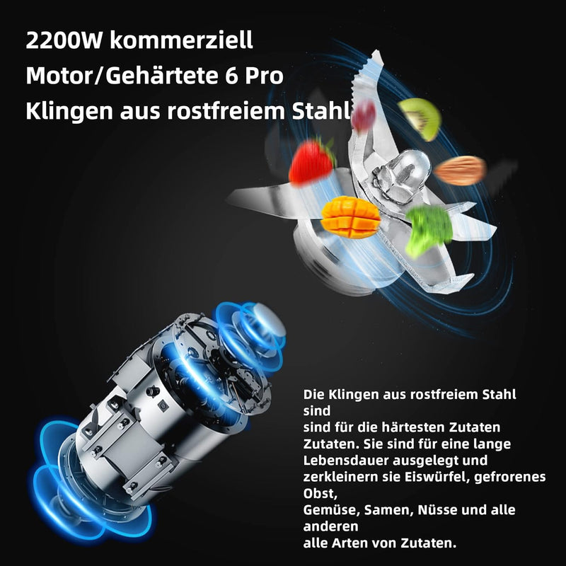 BioloMix Hochleistungsmixer 2200W,Selbstreinigungsfunktion,Standmixer 2L Behälter und 600ml Reisebec