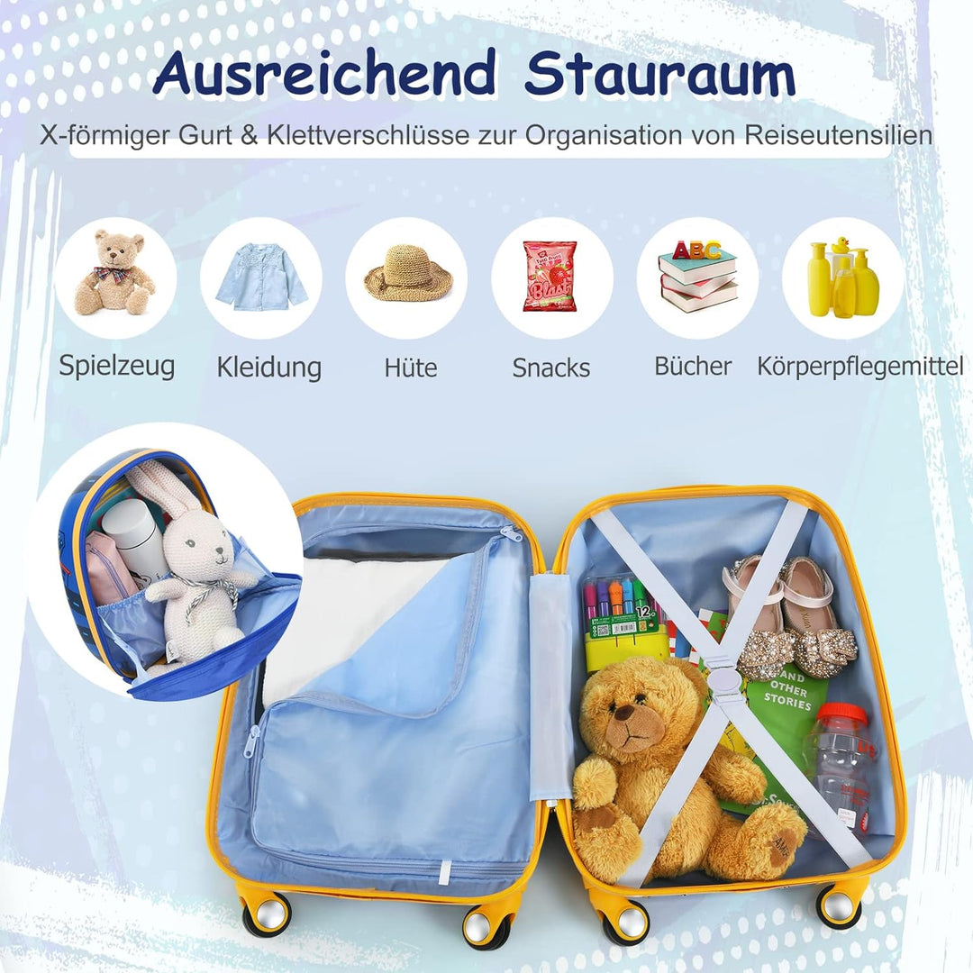 DREAMADE Kinderkoffer Jungen mit Rucksack 18"+12", 2 TLG. Kinderkoffer Set, Kindergepäck Trolley, Ki