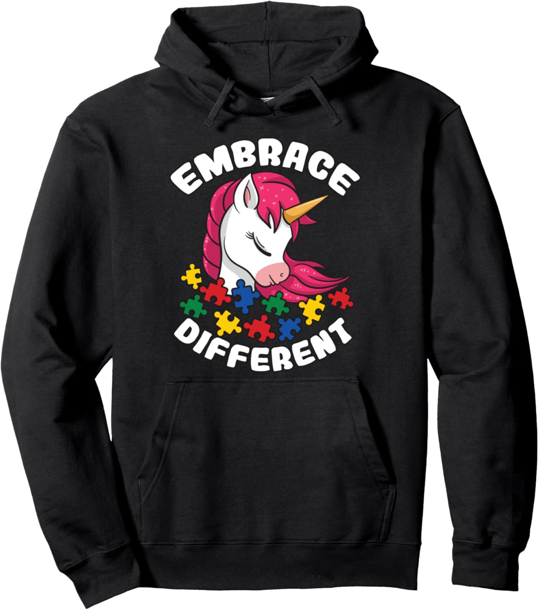 Embrace Different Einhorn Autismus Puzzle Teile Awareness Pullover Hoodie