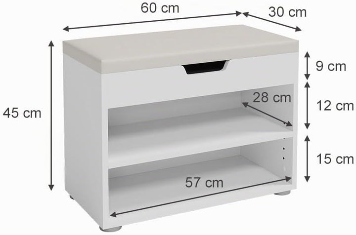 Vicco Schuhbank Rolfe, Sitzbank mit Stauraum, Weiss, 60 x 45 cm, Wei&amp;