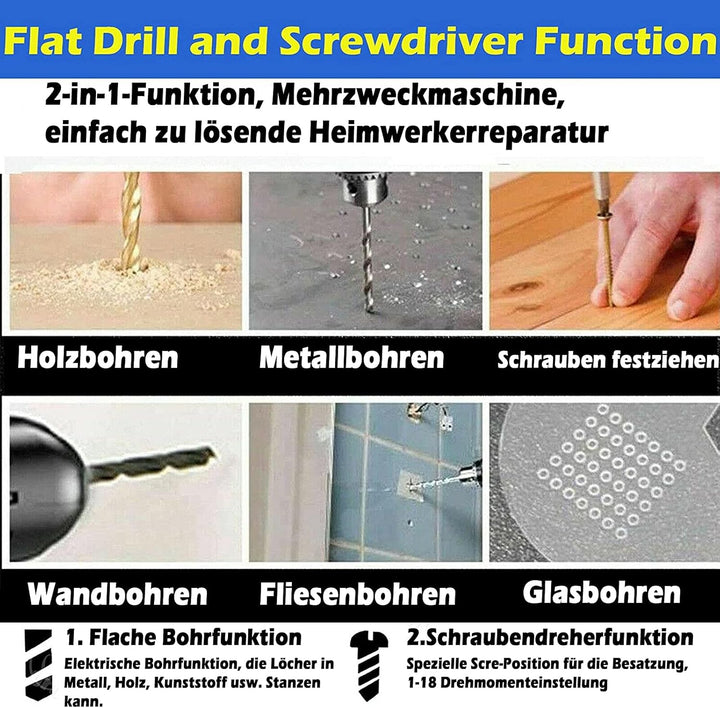 21V Akkuschrauber Bohrschrauber 45Nm Akkubohrer mit 2 X Li-Ion 1.5Ah Akku, Schlagbohrschraube, 2-Gan