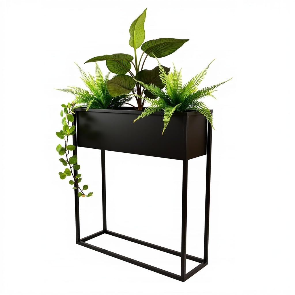 Pflanzenständer Petto - 60x21x80cm - Farbe Schwarz - für Zimmerblumen - Metallregal - Dekorativer Ti