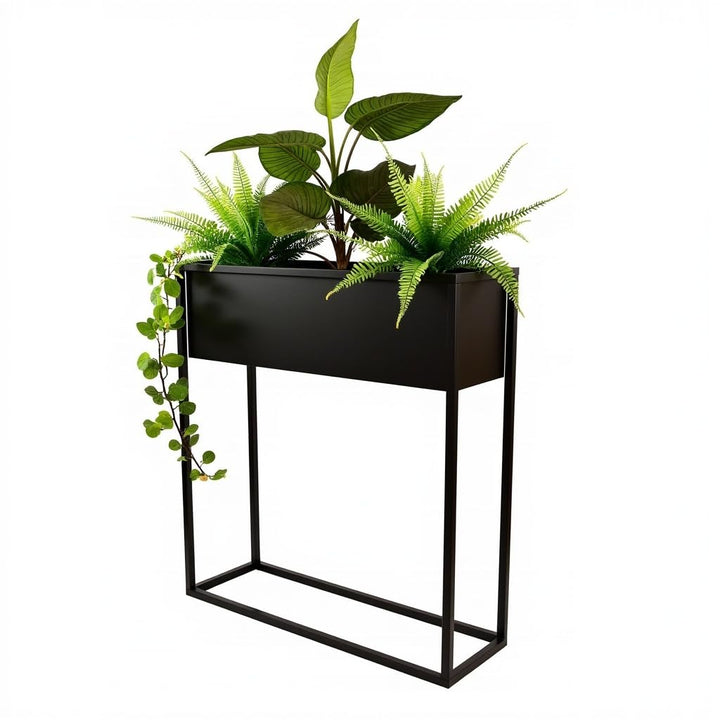Pflanzenständer Petto - 60x21x80cm - Farbe Schwarz - für Zimmerblumen - Metallregal - Dekorativer Ti