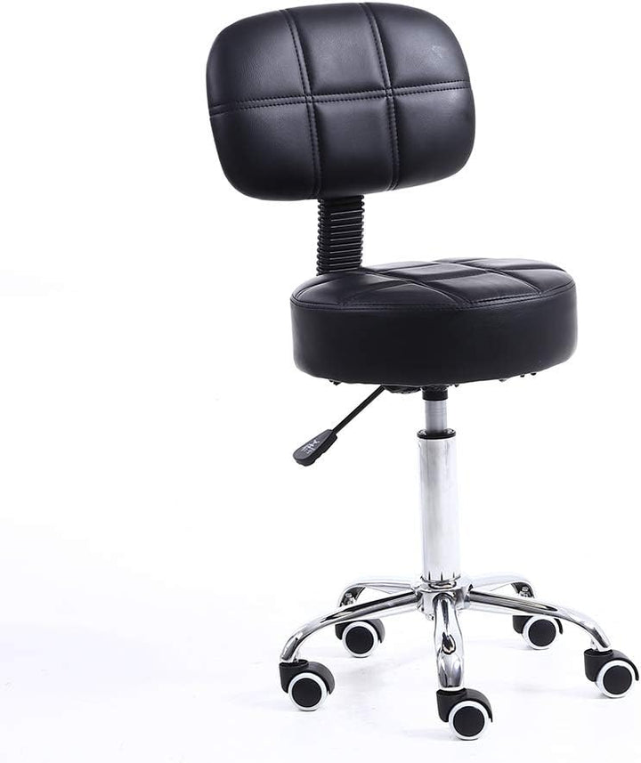 KKTONER Rollhocker mit Rückenlehne Höhenverstellbarer 50-64cm Schwarz | 360° drehbar Salon Hocker PU