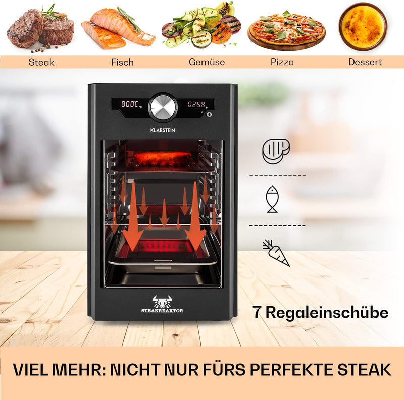 Klarstein Steakreaktor Core - Hochtemperaturgrill, 2100 W, Temperaturbereich: 200-800 °C, Indoor Gri