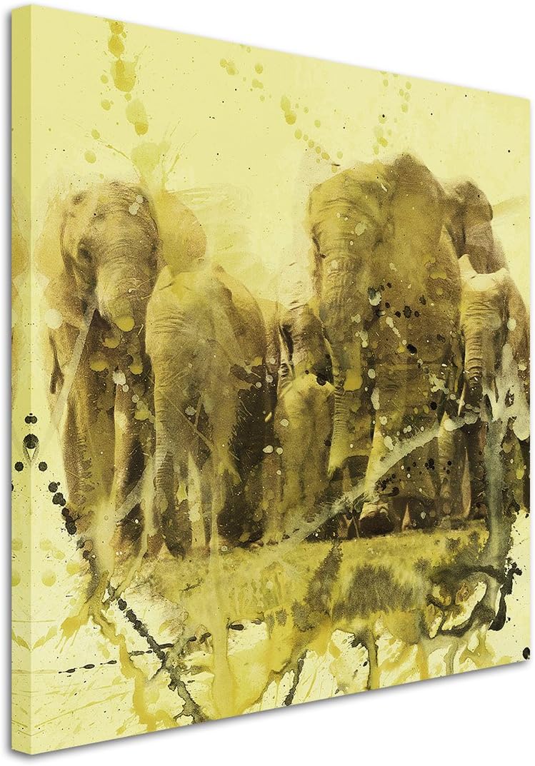 Elephants_Group_60x60cm Splash Art Paul Sinus Aquarell, Gemälde, Kunstbild auf Leinwand