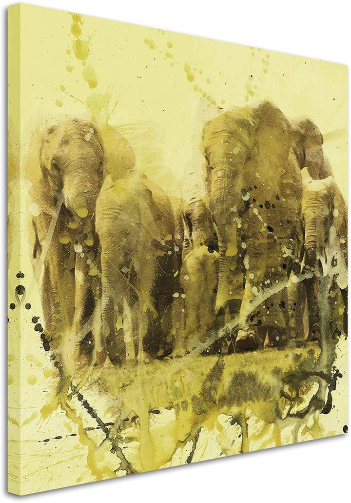 Elephants_Group_60x60cm Splash Art Paul Sinus Aquarell, Gemälde, Kunstbild auf Leinwand