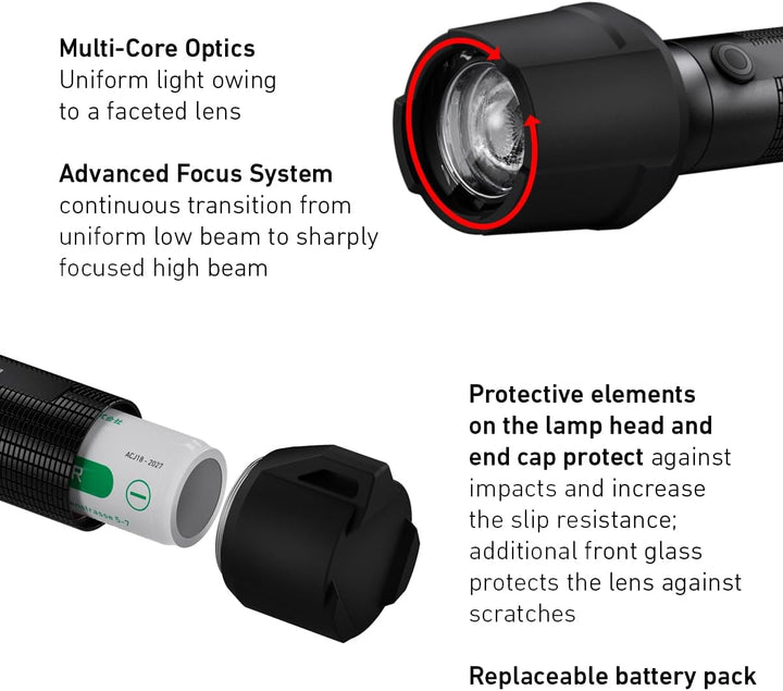 Ledlenser P7R Work Robust Taschenlampe LED, aufladbar 21700 Lithium Akku, wasserdicht IP68, 900 Lume