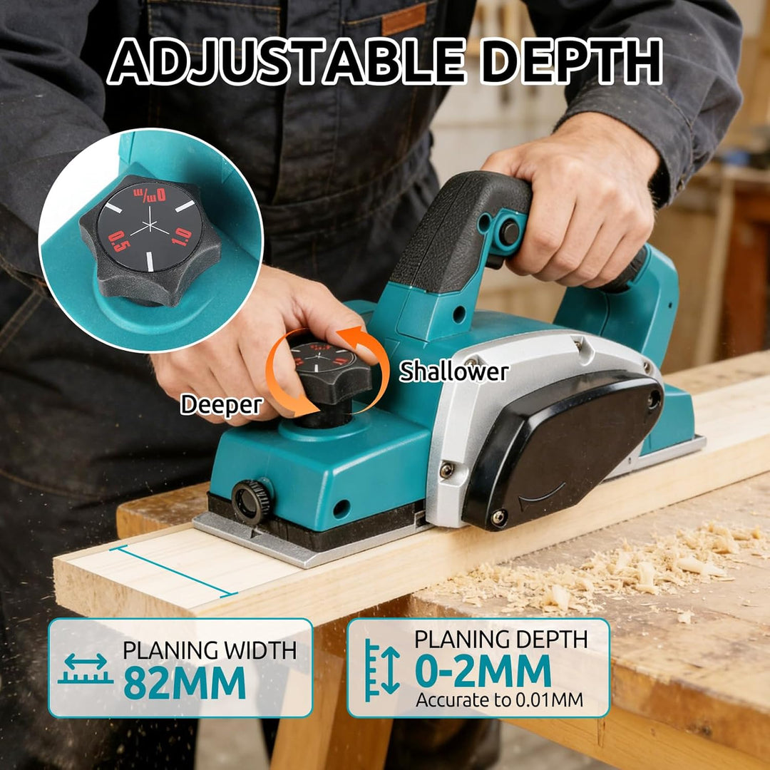 Kabelloser Bürstenloser Handhobel für Makita 18V Akku, 82mm Hobelbreite, 0–2mm Einstellbare Hobeltie