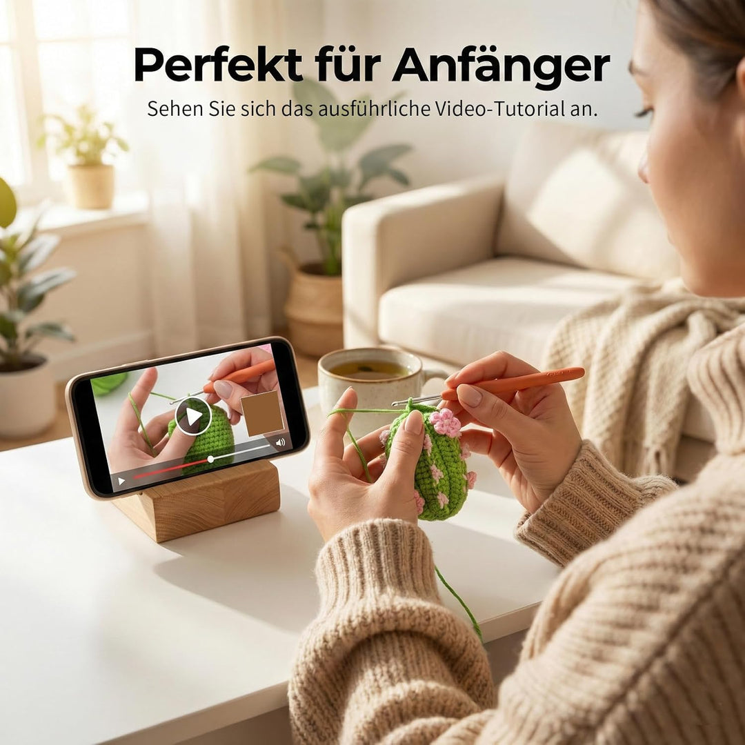 Hoypeyfiy Häkelset für Anfänger, Kaktus-Themen-Häkelnadelset, Bastelset mit Garn, Anleitungen und Zu