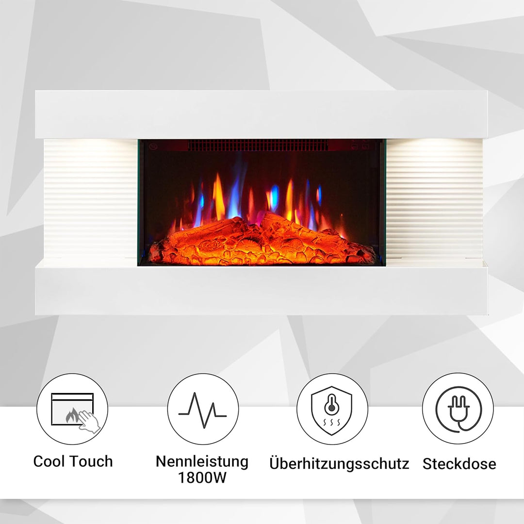 BALDERIA Elektrokamin Ida | Elektrischer Wandkamin mit 3D-Flammeneffekt | Elektro Heizung 1800W | Ka
