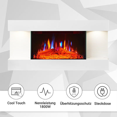 BALDERIA Elektrokamin Ida | Elektrischer Wandkamin mit 3D-Flammeneffekt | Elektro Heizung 1800W | Ka