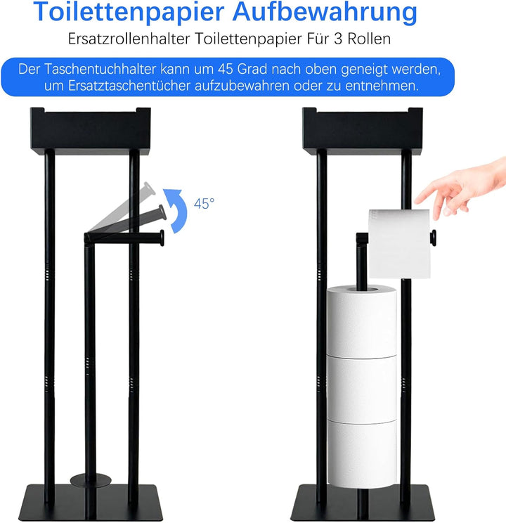 GUIGUZI Edelstahl Schwarz Toilettenpapierhalter Stehend mit Feuchttücherbox | Stehend Klopapierhalte