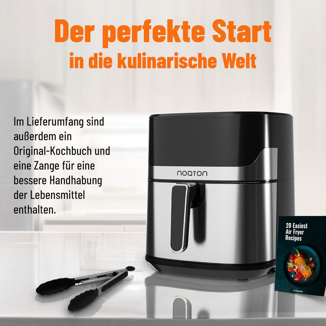 Noaton Heissluftfritteuse 6,2 L, Air Fryer mit Digitalem Touchscreen, 8 Programme, 1600 W, Ohne Öl,