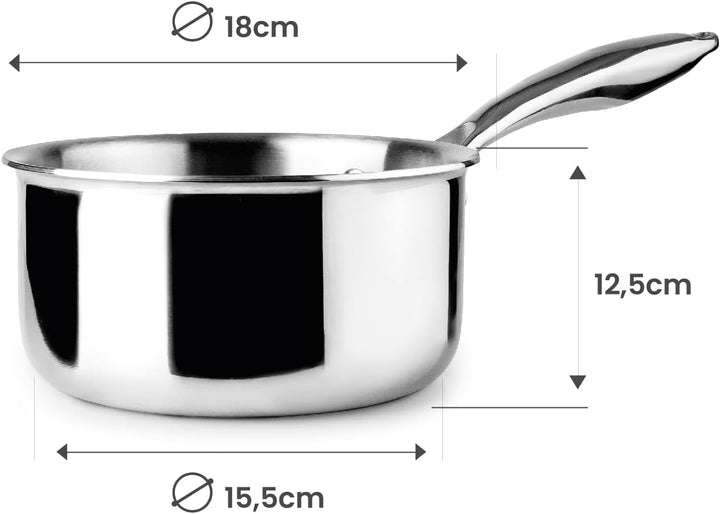 IBILI Dreilagige Stielkasserolle, natürlich, 18 cm, 2 Liter, Edelstahl, induktionsgeeignet, ohne Ant