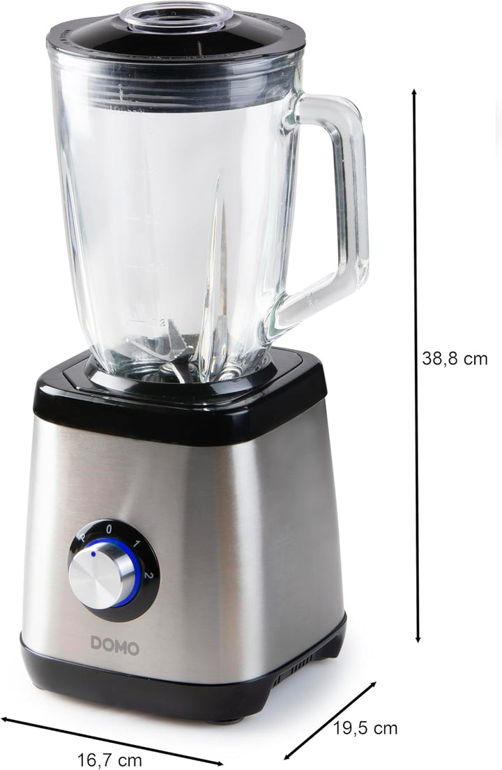 DOMO DO1133BL Standmixer Edelstahl - Geeignet zum Mixen, Blenden, Zerkleinern und Eis crushen - Puls