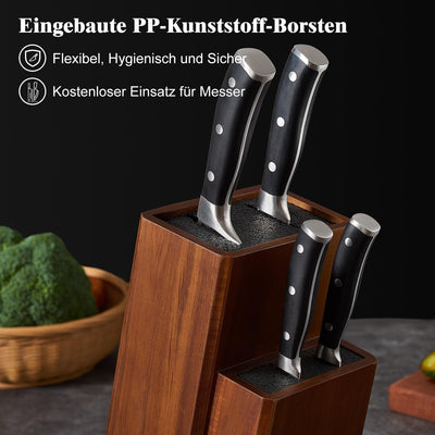 ENOKING Messerblock ohne Messer, Akazienholz Messerblock, Messerhalter mit Abnehmbaren Kunststoffbor
