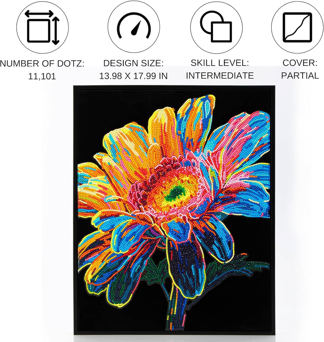 DIAMOND DOTZ 2594371 Original 5D Diamond Painting Set, Neon Gerbera, mit Neonfarben und Samt, DIY Di