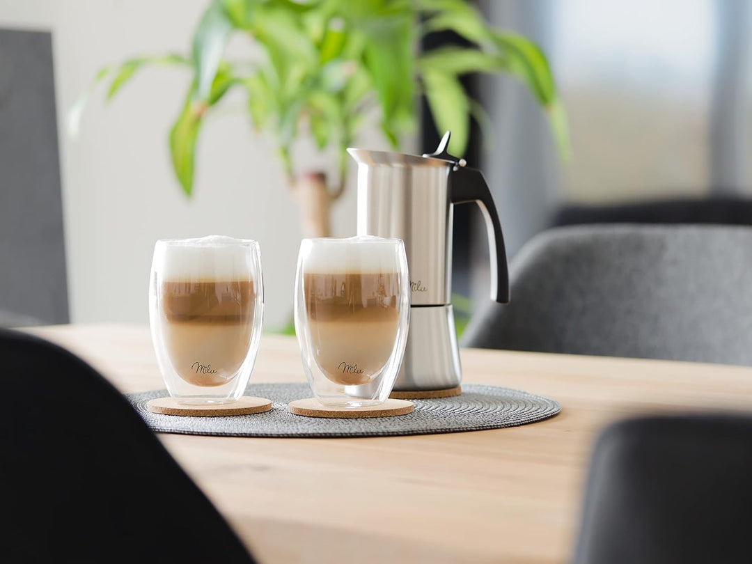 Milu Thermogläser Set – 4 vers. Grössen - Doppelwandige Espresso Gläser - Kaffeegläser, Latte Macchi