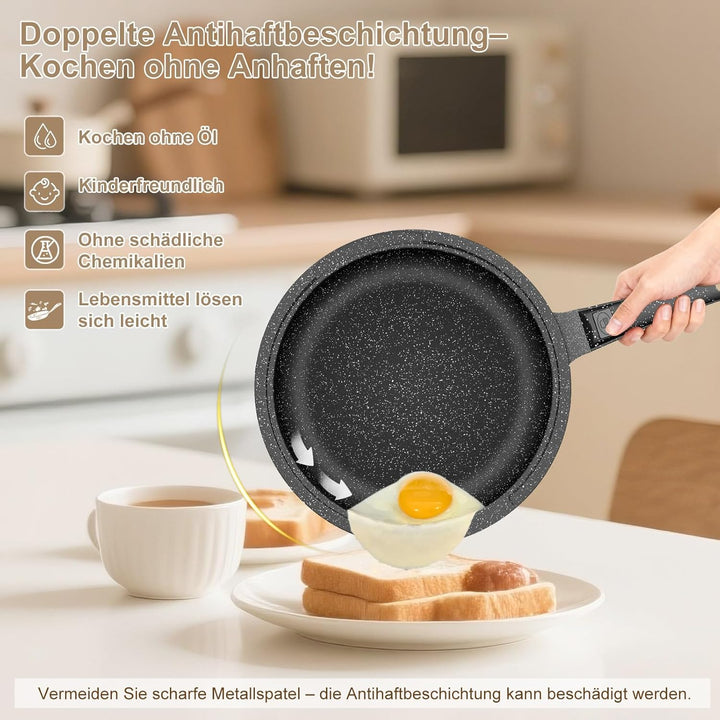 HOMELUX Topfset Induktion mit Abnehmbarer Griff,10-TLG Topf und Pfannenset, Pfanne 24/28cm,Milchtopf