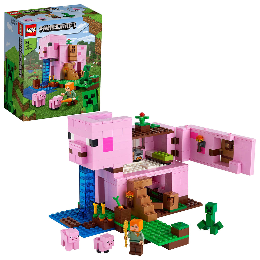 LEGO 21170 Minecraft Das Schweinehaus Bauset mit Figuren: Alex, Creeper und 2 Schweinefiguren, Tier-