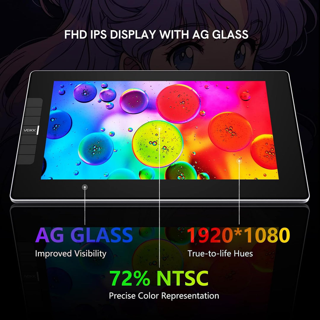 VEIKK Grafiktablett mit Display, VK1200 FHD IPS 11,6 Zoll Grafiktabletts mit 100% sRGB Bildschirm, 6