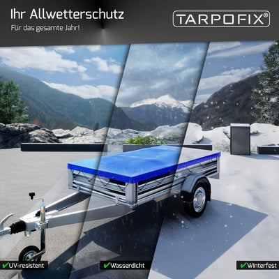 Tarpofix® Anhängerplane Flachplane 150 x 105 x 7,5 cm - inkl. Planengummi - randverstärktes Anhänger