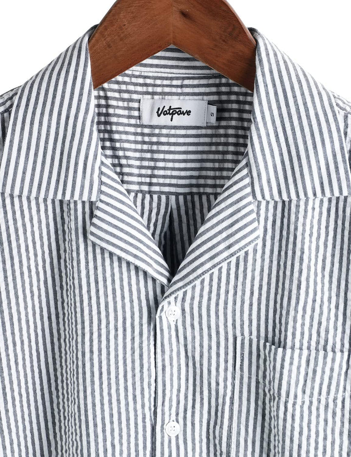 VATPAVE Herren Gestreifte Sommerhemd Casual Button Down Kurzarm Strand HawaiiHemd S Marineblau, S Ma