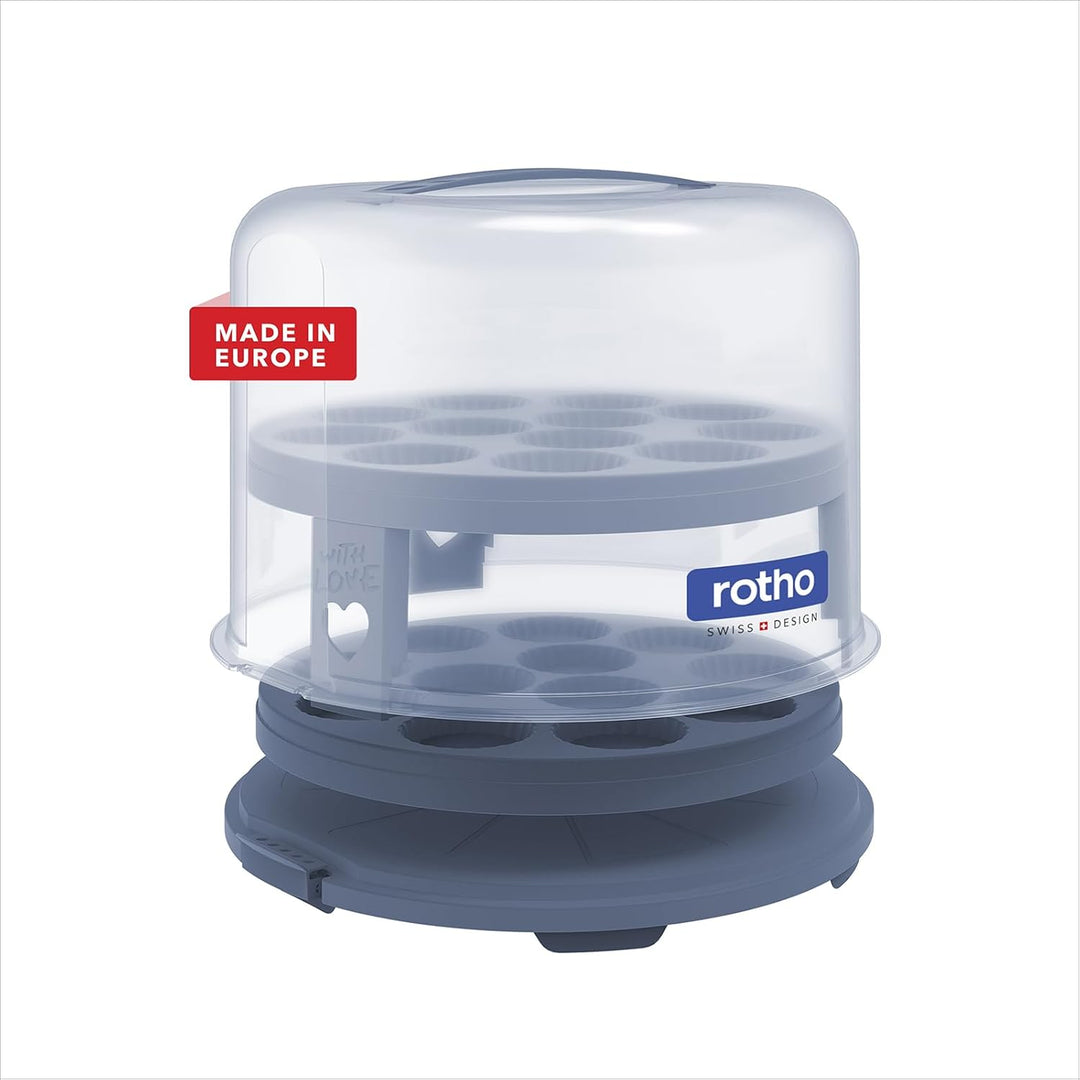 Rotho Fresh Tortenglocke hoch mit Trays, lebensmittelechter Kunststoff (PP) BPA-frei, blau/transpare
