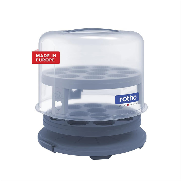 Rotho Fresh Tortenglocke hoch mit Trays, lebensmittelechter Kunststoff (PP) BPA-frei, blau/transpare