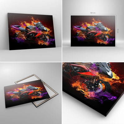 Bilder auf Leinwand 100x70cm Leinwandbild Motorrad Feuer Abstraktion Gross Wanddeko Bild Schlafzimme