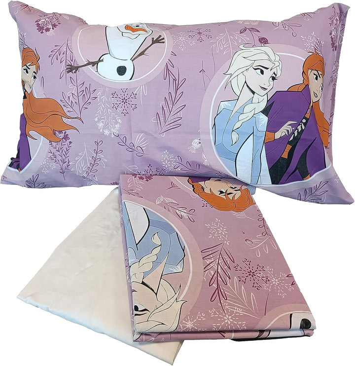 Die Eiskönigin Bettwäsche für Einzelbett, Bettlaken, Spannbettlaken, Kissenbezug, Rosa, Disney, 100%