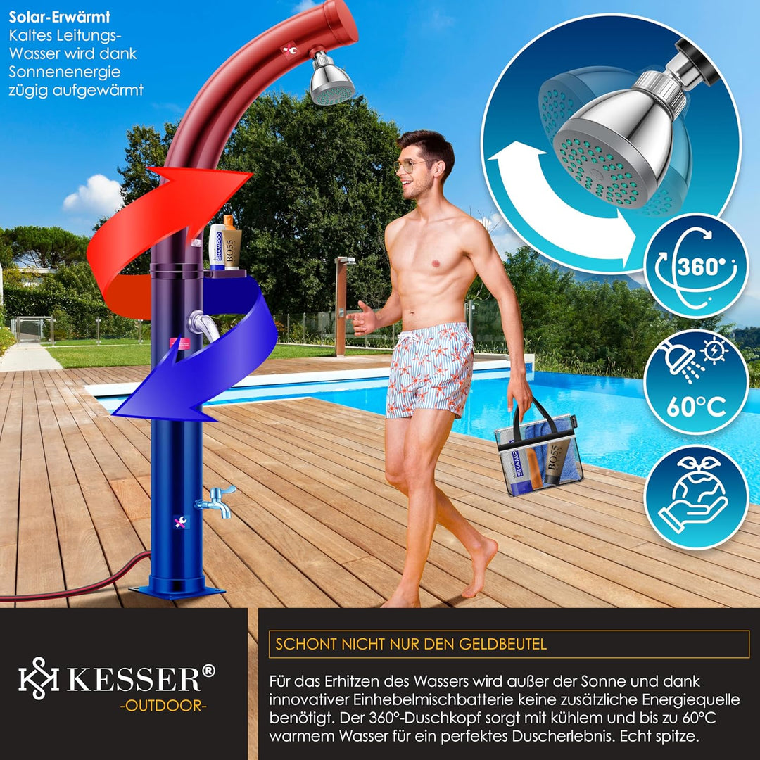 KESSER® Solar Gartendusche Solardusche Bogen Inkl. Schutzhaube warmes Wasser | 20 Liter | max. 60°C