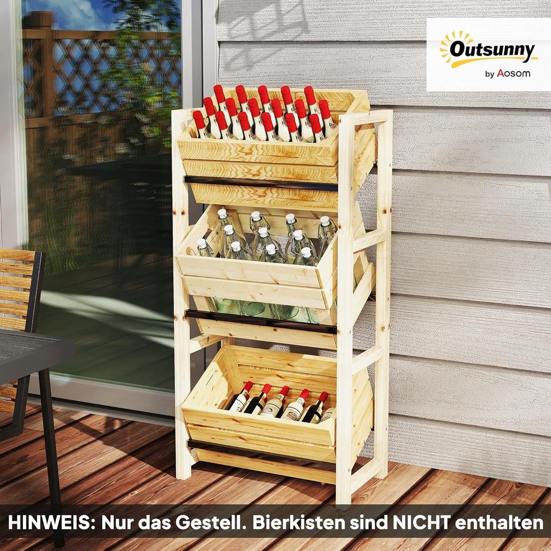 Outsunny Getränkekistenregal für 3 Getränkekisten Getränkeregal Holz Kistenregal mit 3 Ebenen freist