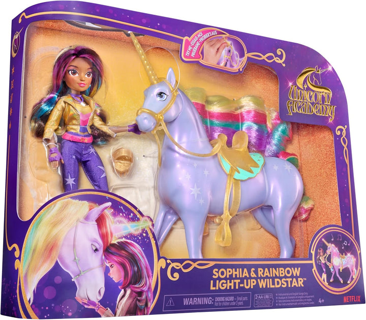 Unicorn Academy Sophia und Licht-Magie Wildstar - ca. 28 cm grosses Einhorn mit Licht- und Soundeffe