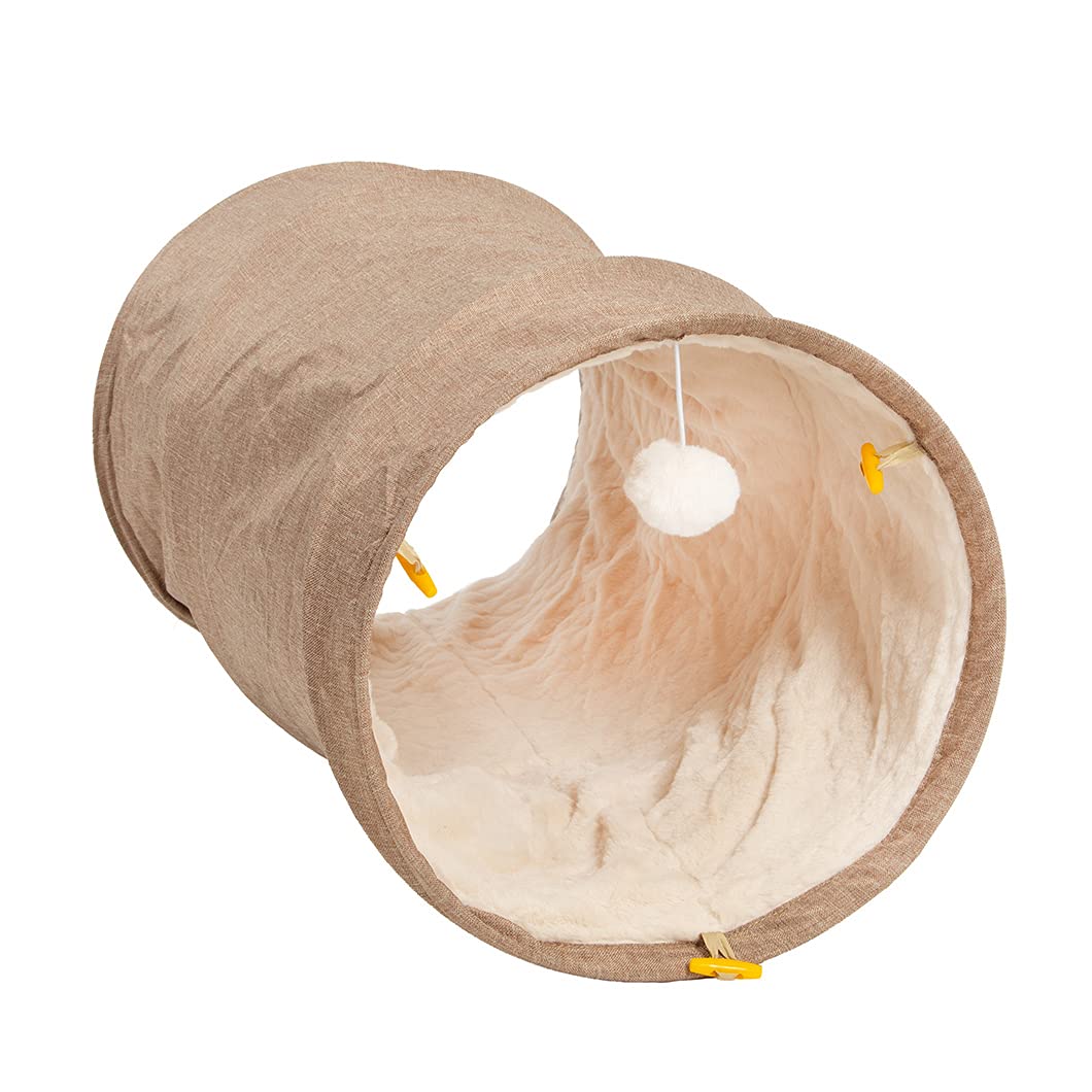 CanadianCat Company ® | Spieltunnel für Katzen mit Kuschelfell | beige | ca. 35 x 70 cm - Variable F